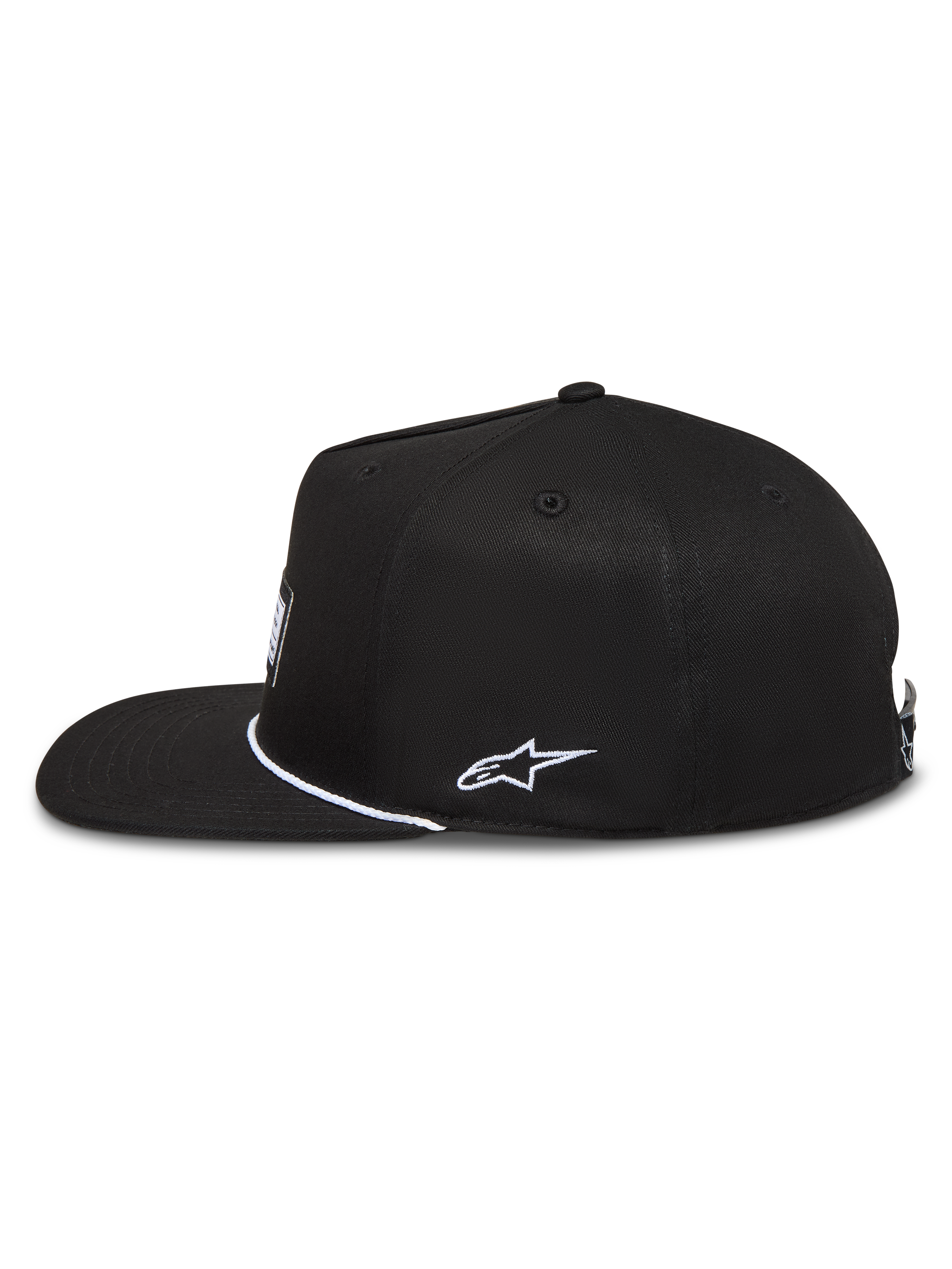 Alpinestars Label Snapback Casquette, casquette de sportswear noire et blanche, visière plate et couronne structurée en sergé, logo Astars brodé sur le côté