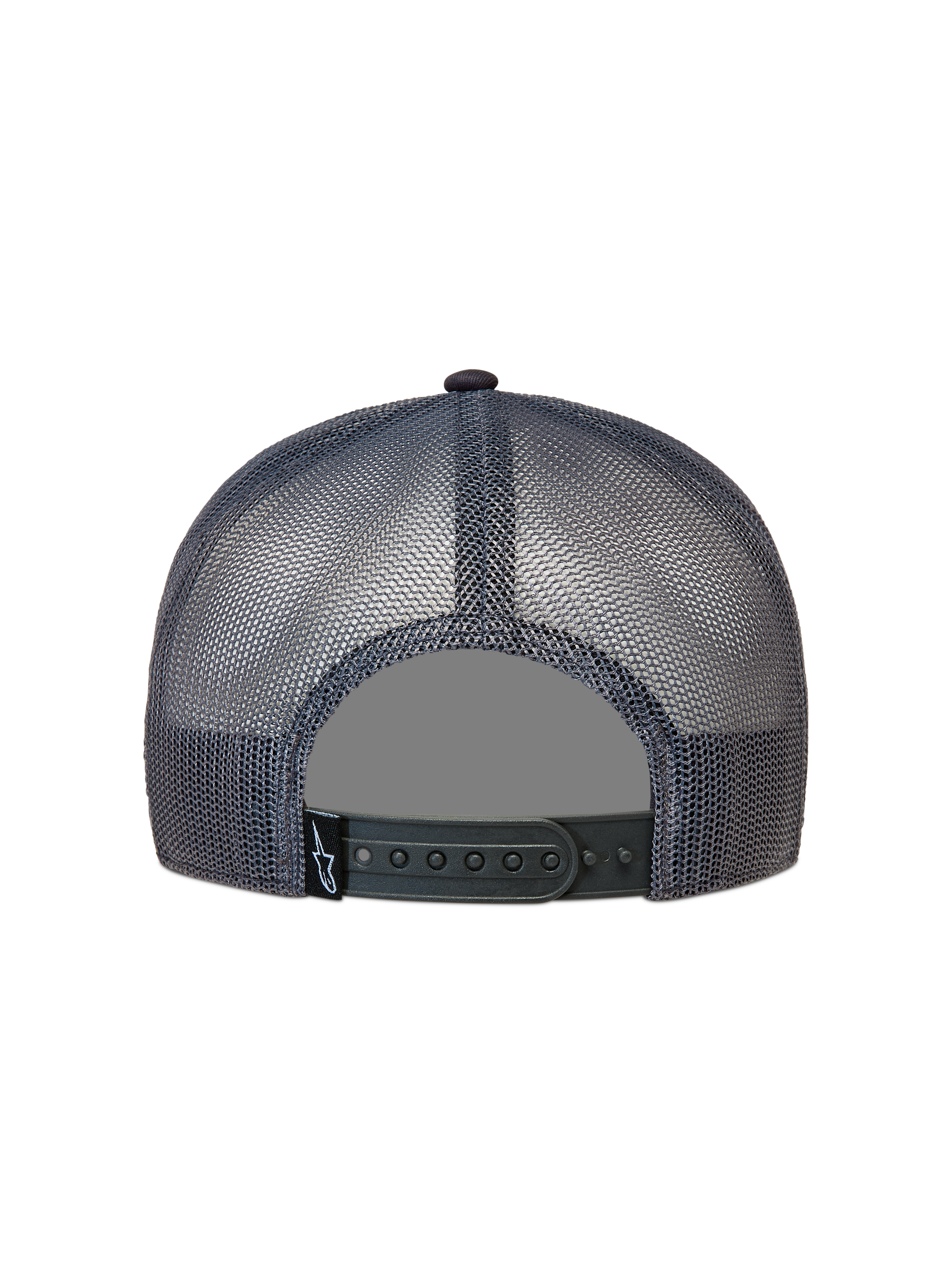 Alpinestars Ten Trucker Hat, dark grey sportswear mesh cap with an adjustable snapback closure and small Astar logo label.