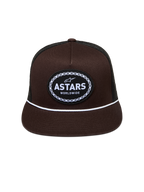 Alpinestars Hotlink Trucker, casquette trucker marron et noire à visière plate, cordon blanc et écusson logo Astars.