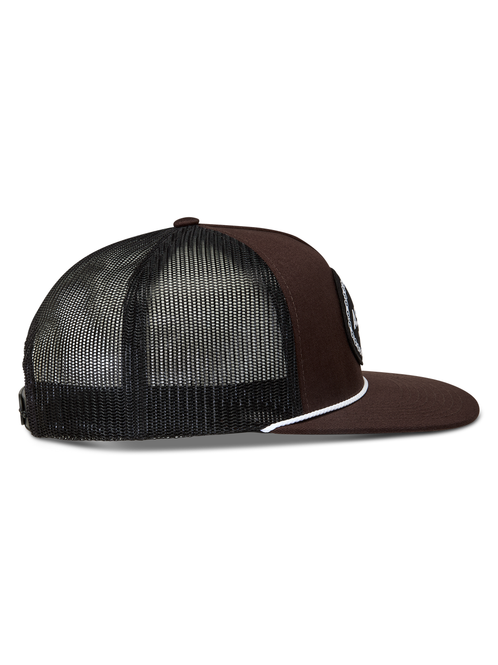 Alpinestars Hotlink Trucker Casquette marron et noire, style sportswear avec maille filet, visière plate et cordon blanc.