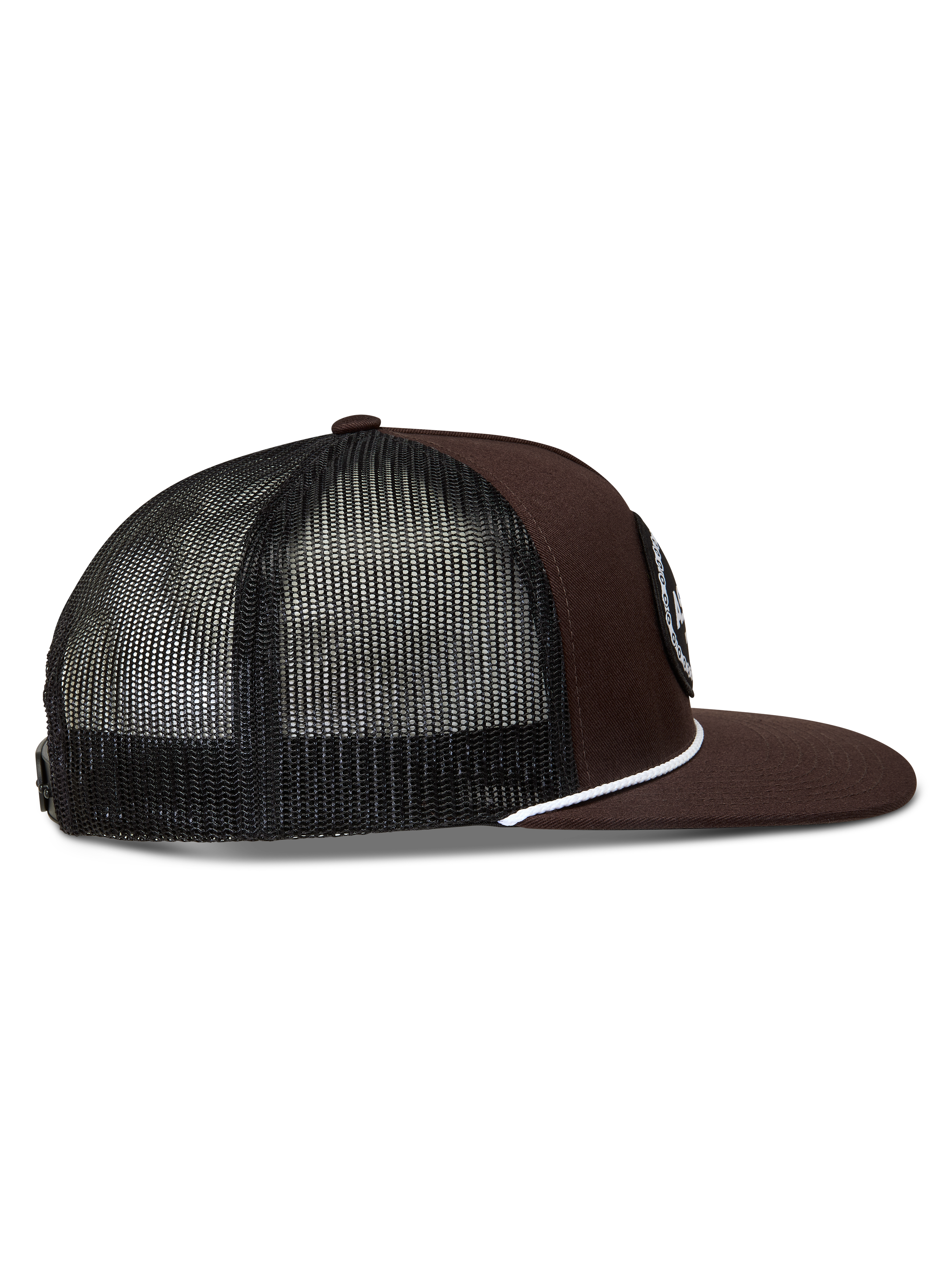 Alpinestars Hotlink Trucker Casquette marron et noire, style sportswear avec maille filet, visière plate et cordon blanc.