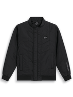 Veste Alpinestars Precedent, veste de sport matelassée noire inspirée de la F1, avec motif matelassé en angle, col bas, poignets et ourlet côtelés, petit écusson logo sur la poitrine et broderie sur la manche, design décontracté inspiré du sport automobile