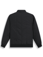 Veste Precedent Alpinestars, veste sportswear matelassée inspirée de la F1, noire, vue arrière montrant le motif matelassé en angle iconique, poignets et ourlet en tricot côtelé, col bas, design décontracté inspiré du sport automobile