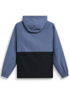 Veste coupe-vent Alpinestars Speeder, vue de dos, bleu ardoise et noir, design bicolore avec capuche, poignets élastiques, vêtement de sport léger et décontracté