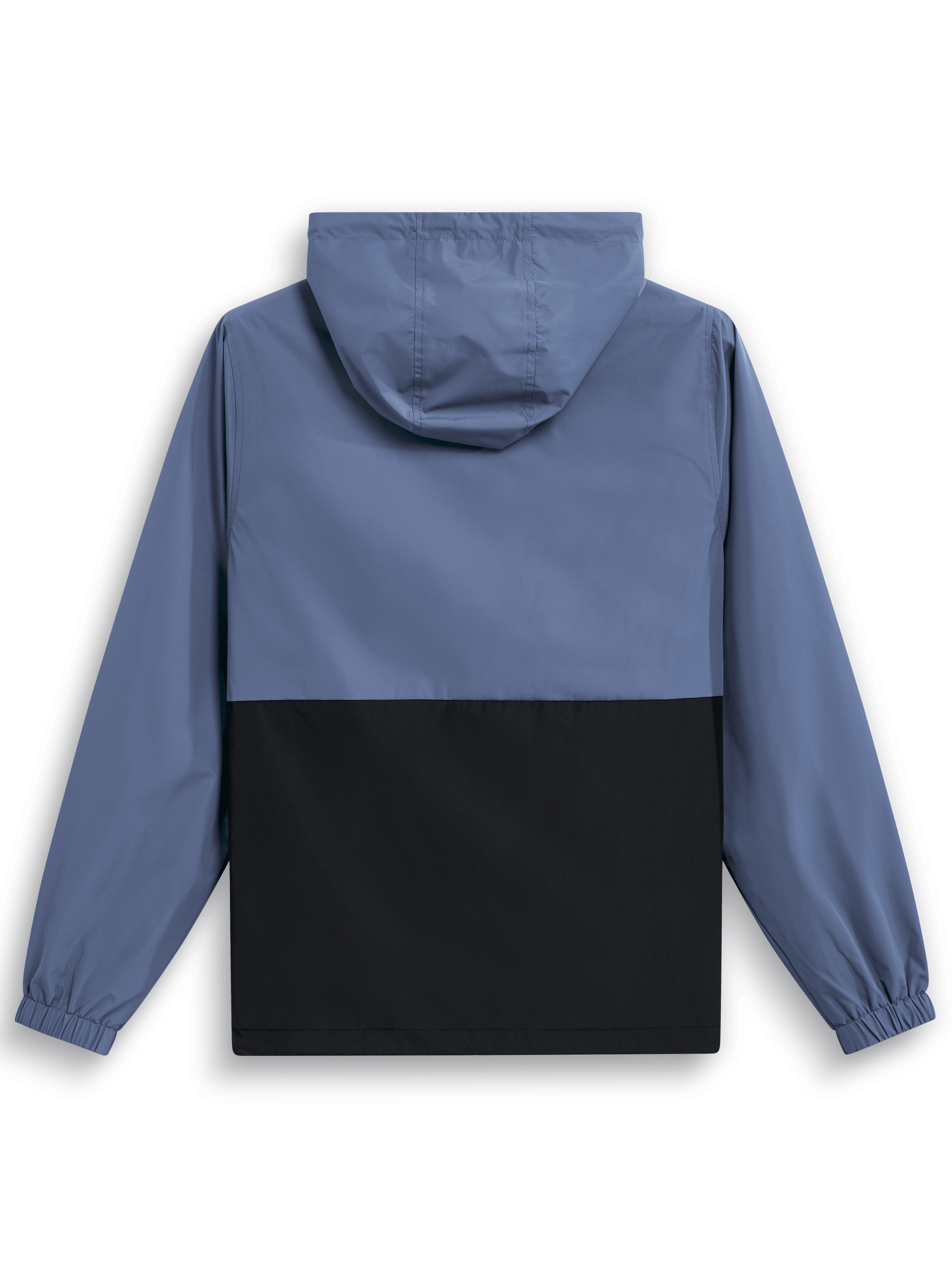 Veste coupe-vent Alpinestars Speeder, vue de dos, bleu ardoise et noir, design bicolore avec capuche, poignets élastiques, vêtement de sport léger et décontracté