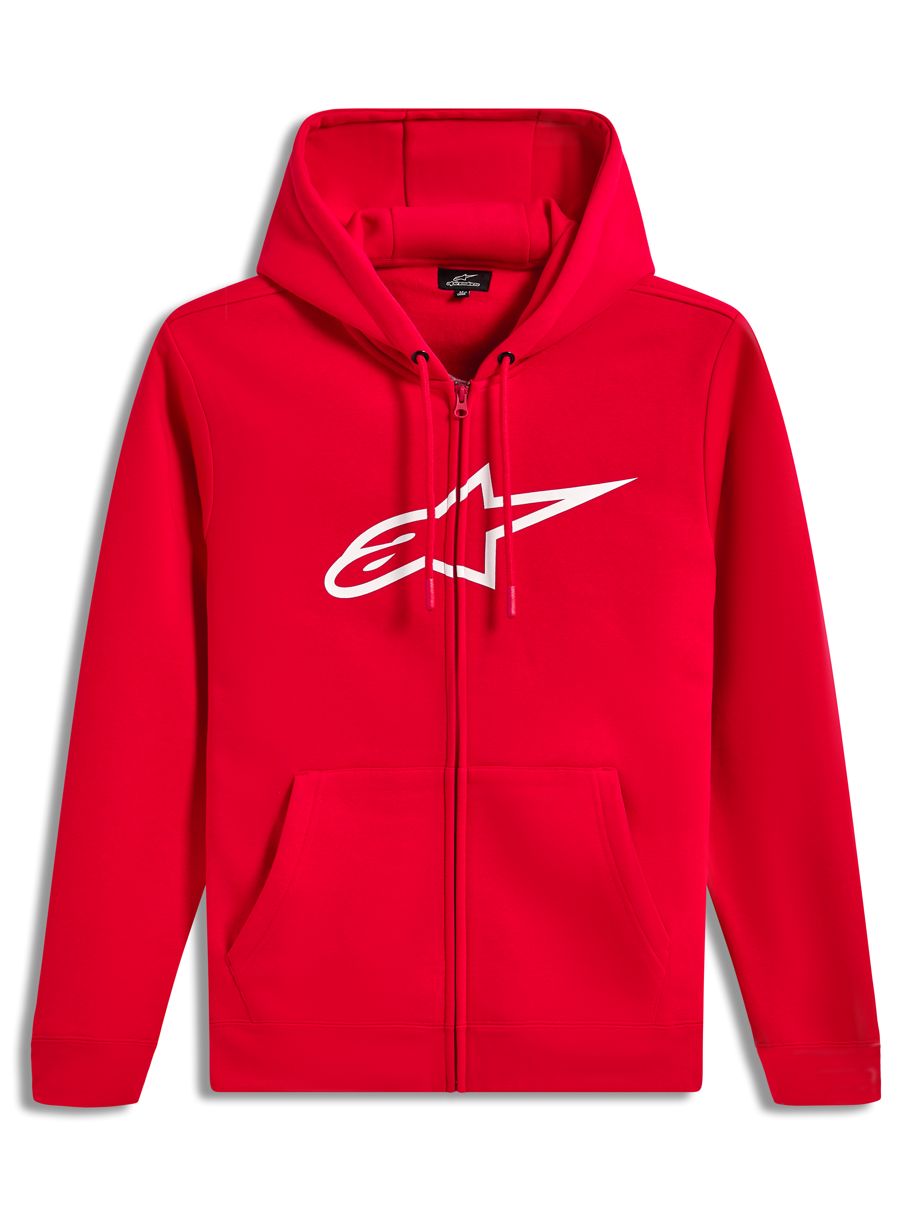 Alpinestars Ageless Zip V3 Hoodie, sweat à capuche zippé rouge avec logo blanc sur la poitrine, style sportswear.