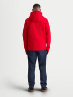 Alpinestars Sweat à capuche Ageless Zip V3, sweat à capuche de sportswear, rouge, vue de dos sur modèle, design confortable avec poignets et ourlet côtelés, style motorsport décontracté en polaire