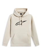 Sweat à capuche Alpinestars Ageless V3, polaire décontractée, blanc cassé avec logo étoile brodé noir, capuche à cordon de serrage, poche kangourou, poignets et ourlet côtelés, streetwear inspiré du sport automobile
