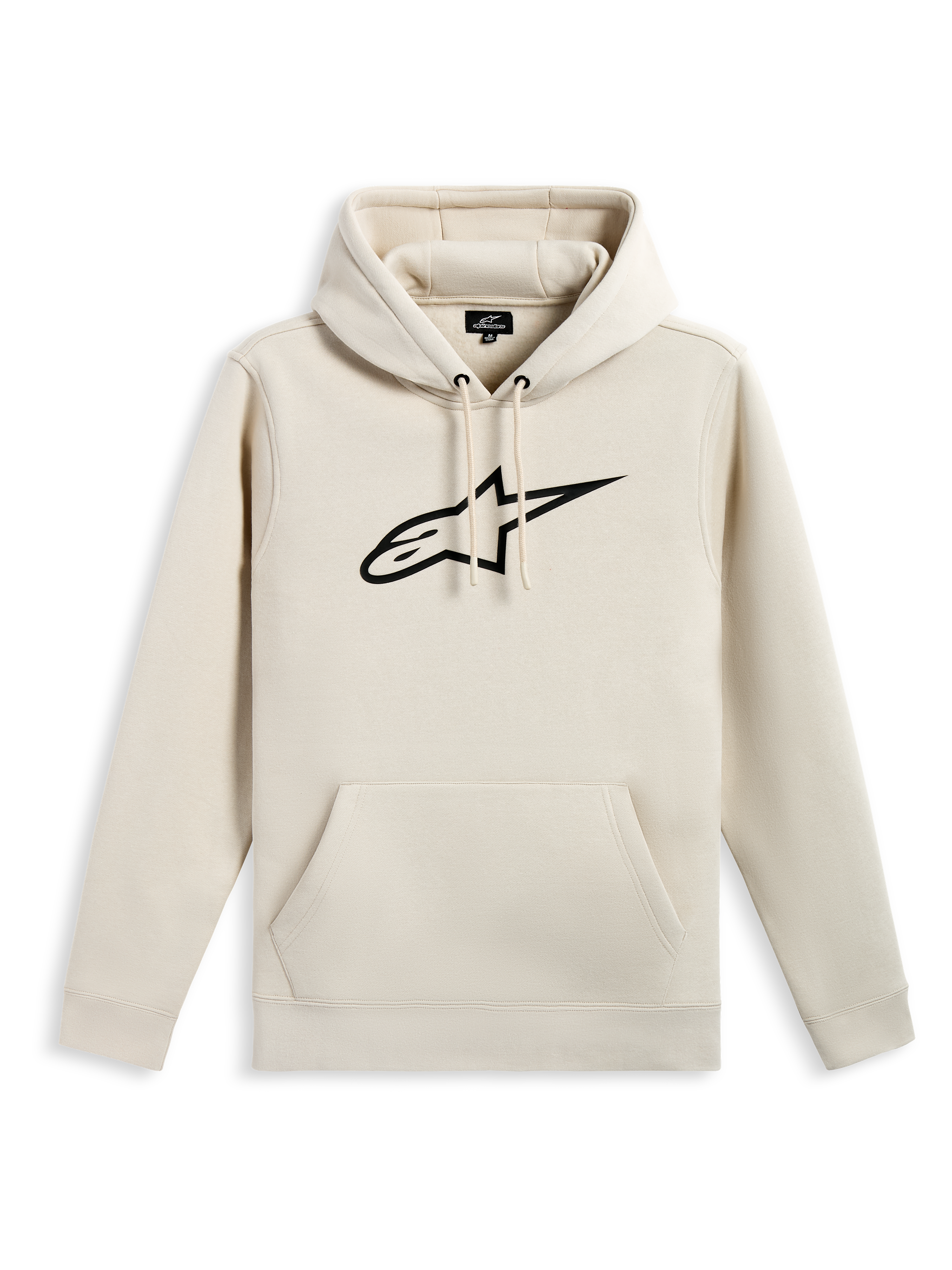 Sweat à capuche Alpinestars Ageless V3, polaire décontractée, blanc cassé avec logo étoile brodé noir, capuche à cordon de serrage, poche kangourou, poignets et ourlet côtelés, streetwear inspiré du sport automobile