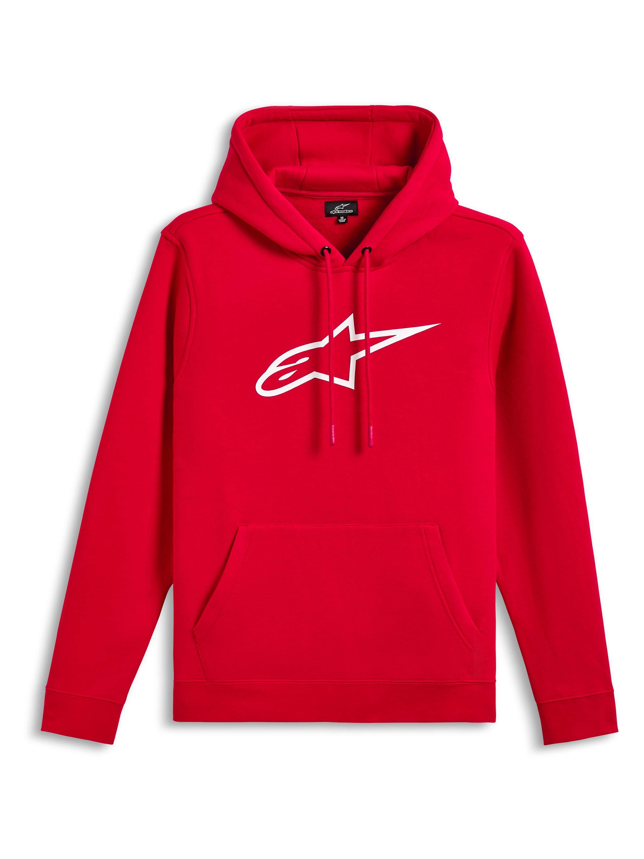 Sweat à capuche Alpinestars Ageless V3, rouge avec logo brodé blanc, sweat en polaire, capuche avec cordon de serrage, poche kangourou, style streetwear décontracté inspiré du sport automobile