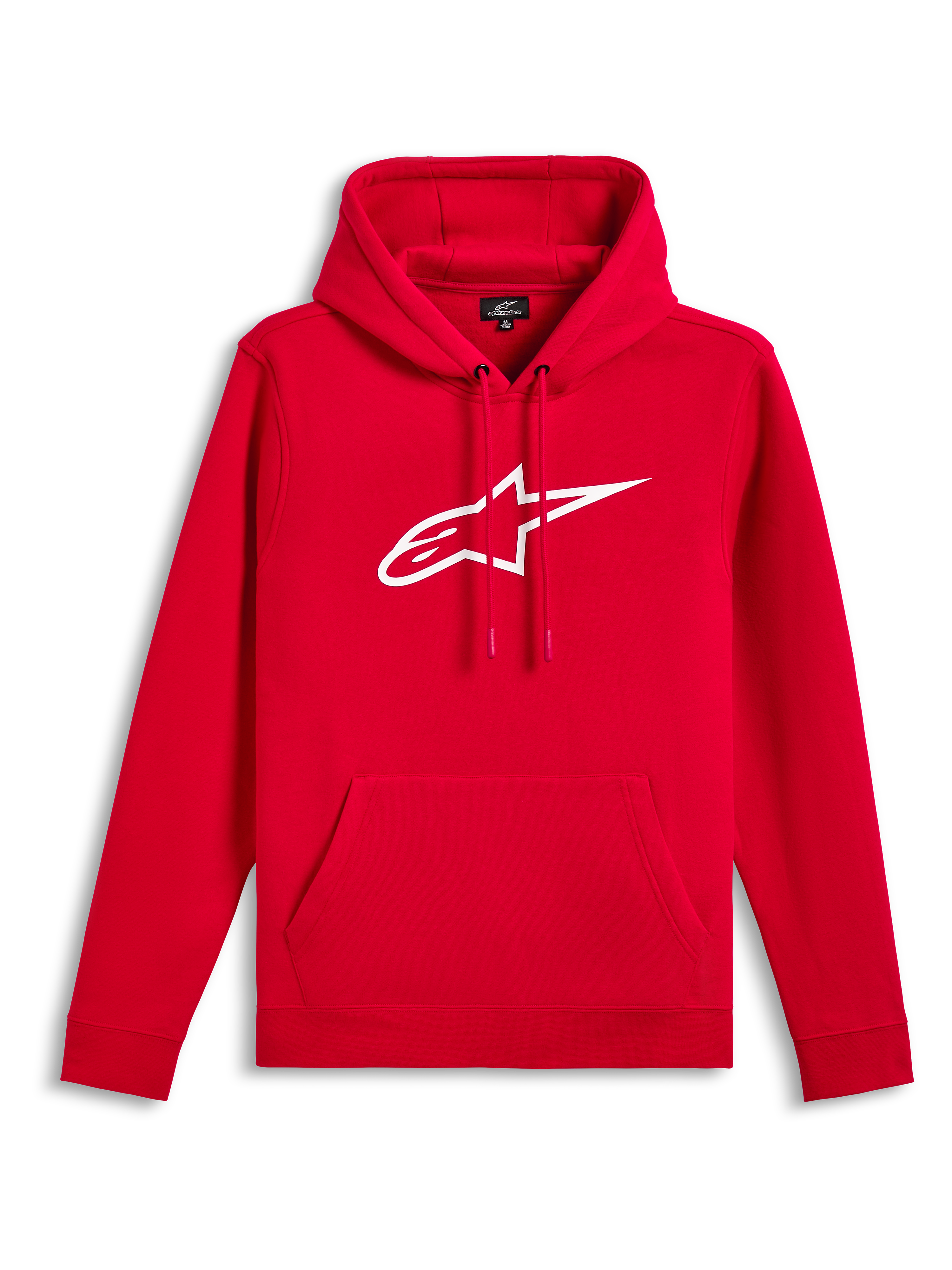 Sweat à capuche Alpinestars Ageless V3, rouge avec logo brodé blanc, sweat en polaire, capuche avec cordon de serrage, poche kangourou, style streetwear décontracté inspiré du sport automobile