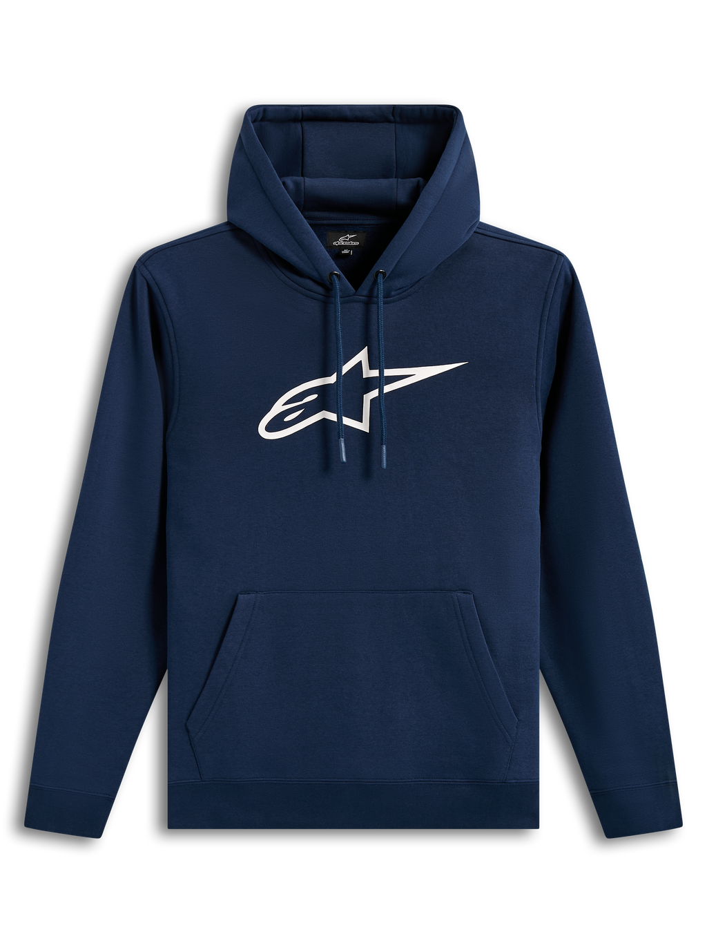 Alpinestars Ageless V3 Hoodie, sweat à capuche sportswear bleu marine et blanc avec grand logo brodé sur la poitrine.