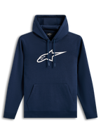 Alpinestars Ageless V3 Hoodie, sweat à capuche sportswear bleu marine et blanc avec grand logo brodé sur la poitrine.