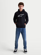 Alpinestars Sweat à capuche Ageless V3, sweat à capuche sportswear pour homme, noir et blanc, avec un grand logo Astars blanc brodé, capuche doublée et construction en polaire de coton et polyester recyclé.