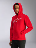 Sweat à capuche Alpinestars Ageless V3, sweat à capuche rouge en polaire avec logo brodé blanc, capuche avec cordons de serrage, poche kangourou à l'avant, style streetwear décontracté inspiré du sport automobile