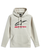 Alpinestars Always V3 Hoodie, pull à capuche en polaire, blanc cassé, logo étoile noir et texte Alpinestars rouge sur la poitrine, poche kangourou, capuche avec cordon de serrage, vêtement de sport décontracté inspiré du sport automobile