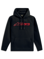 Sweat à capuche Alpinestars Blaze V3, streetwear décontracté, noir avec logo linéaire rouge, capuche à cordon de serrage, poche kangourou à l'avant, manches longues, design moderne inspiré du sport automobile
