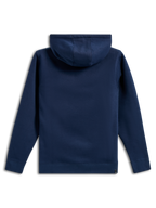 Sweat à capuche Alpinestars Ride V3, vue arrière d'un sweat à capuche en polaire bleu marine, design uni avec poignets et ourlet côtelés, capuche doublée de jersey, vêtement sportswear décontracté inspiré du sport automobile