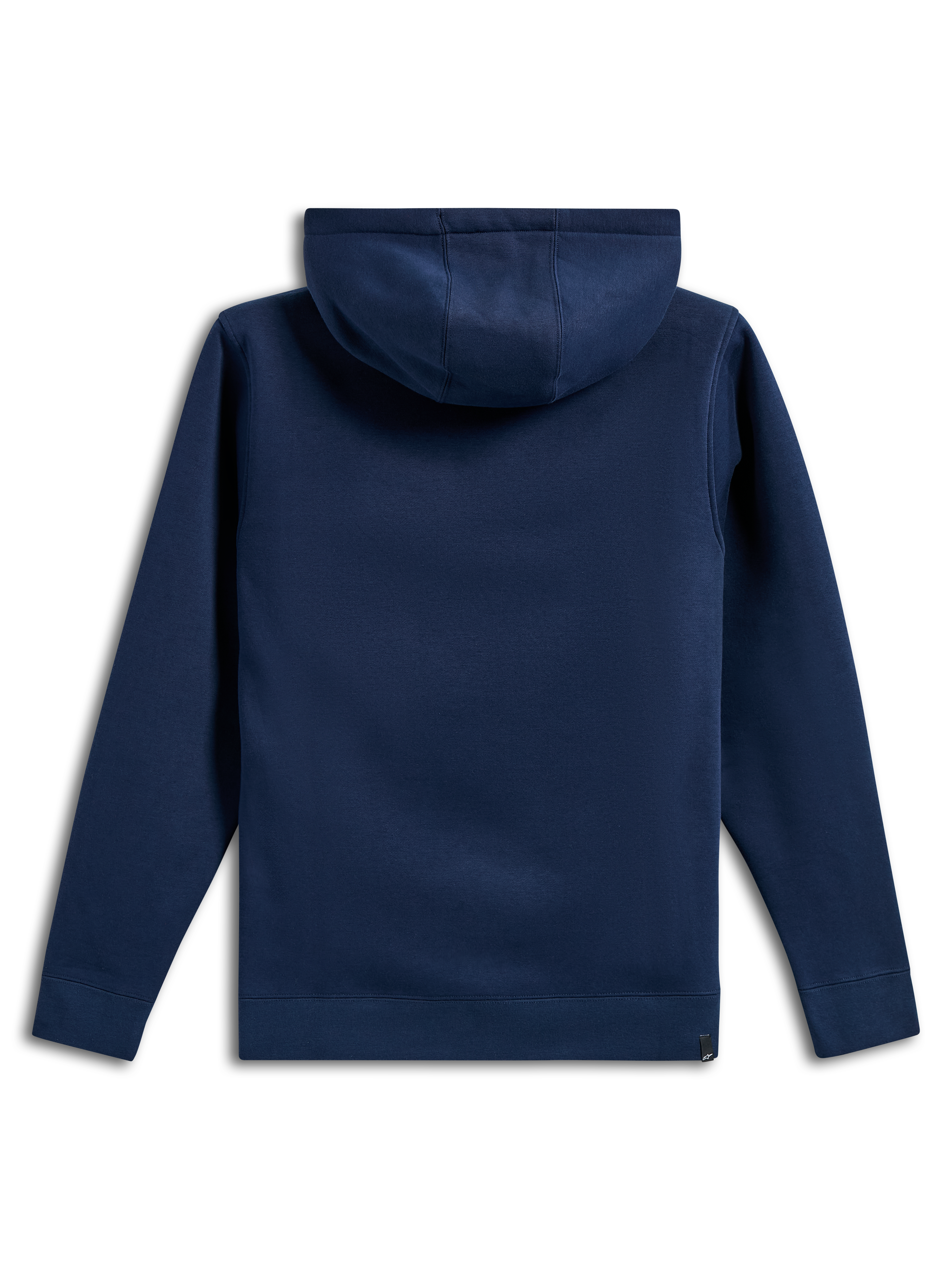 Sweat à capuche Alpinestars Ride V3, vue arrière d'un sweat à capuche en polaire bleu marine, design uni avec poignets et ourlet côtelés, capuche doublée de jersey, vêtement sportswear décontracté inspiré du sport automobile