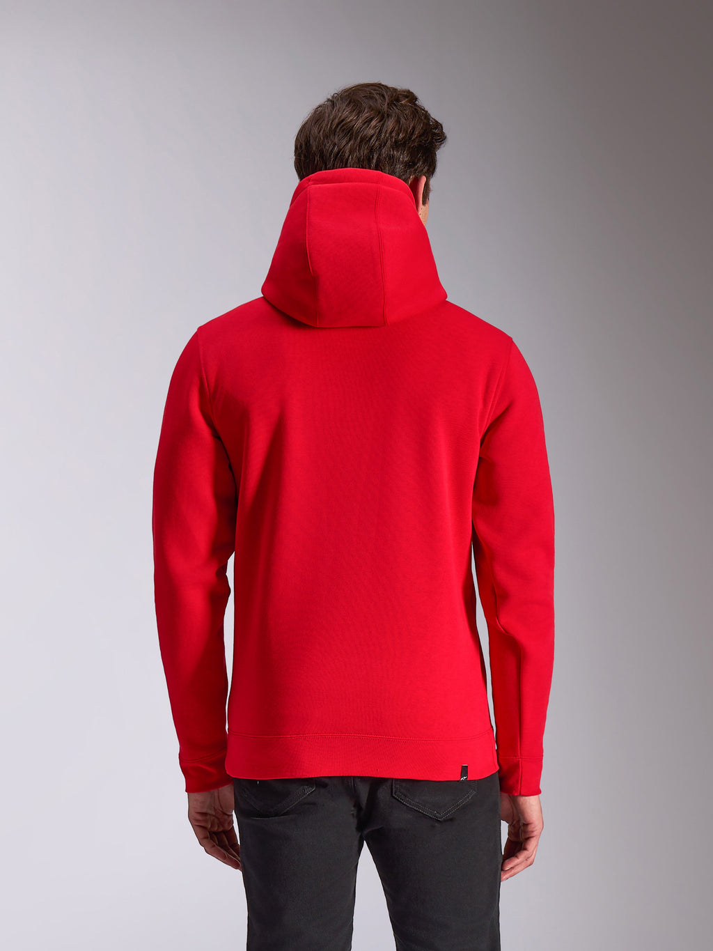 Sweat à capuche Alpinestars Ride V3, streetwear décontracté de sport automobile, sweat à capuche rouge, vue de dos, couleur rouge unie, poignets et ourlet côtelés, capuche doublée de jersey