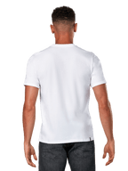 Alpinestars Glyfs CSF Tee, t-shirt à manches courtes, blanc, vue de dos d'un mannequin portant un t-shirt blanc uni et un denim foncé, streetwear motorsport décontracté