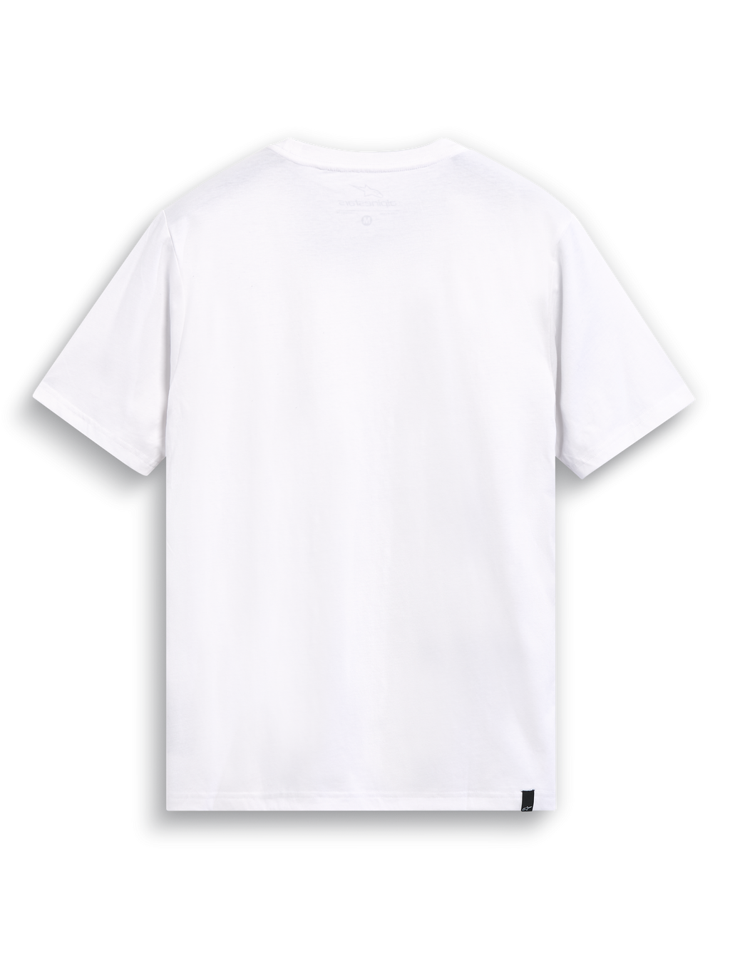 Alpinestars Glyfs CSF Tee, white short-sleeve sportswear t-shirt, back view showing internal neck print and external labeling.