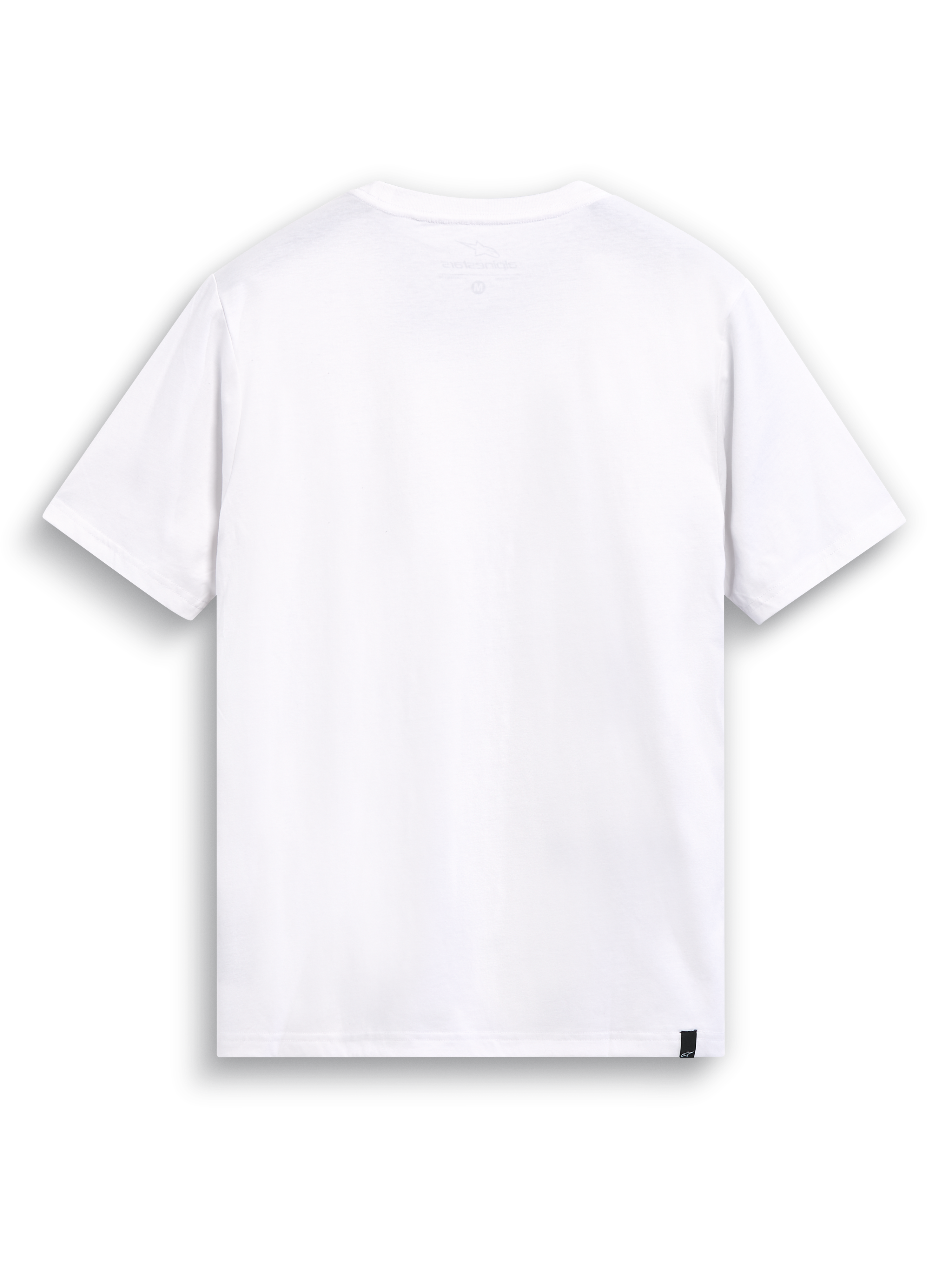 Alpinestars Glyfs CSF Tee, white short-sleeve sportswear t-shirt, back view showing internal neck print and external labeling.