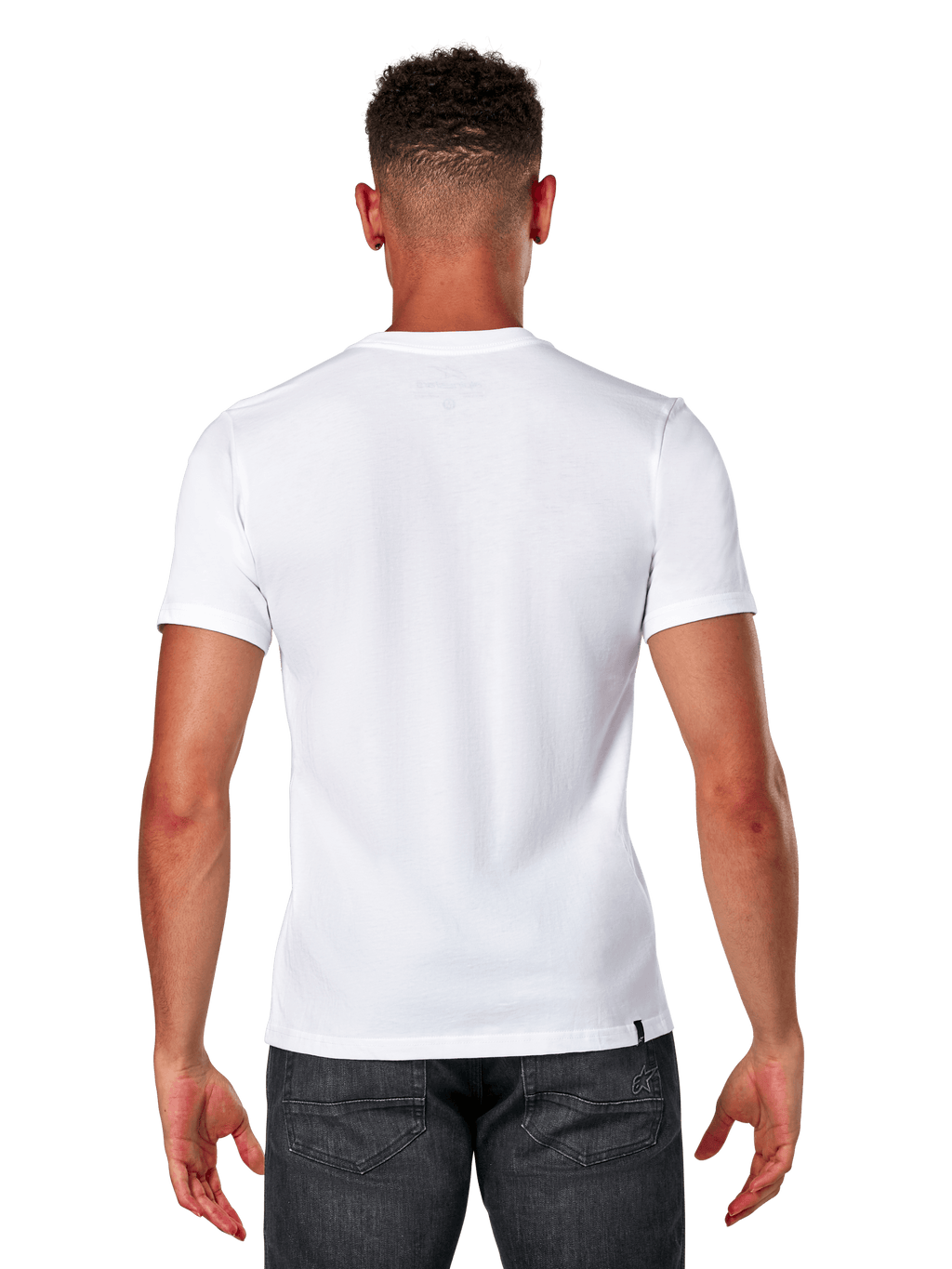 Alpinestars Elliptic CSF Tee, t-shirt à manches courtes, blanc, vue de dos sur un mannequin portant un jean gris foncé, streetwear décontracté