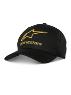 Casquette Alpinestars Gild, casquette de baseball noire avec logo brodé en 3D doré métallique, couronne structurée et visière courbée, sportswear décontracté pour sports mécaniques