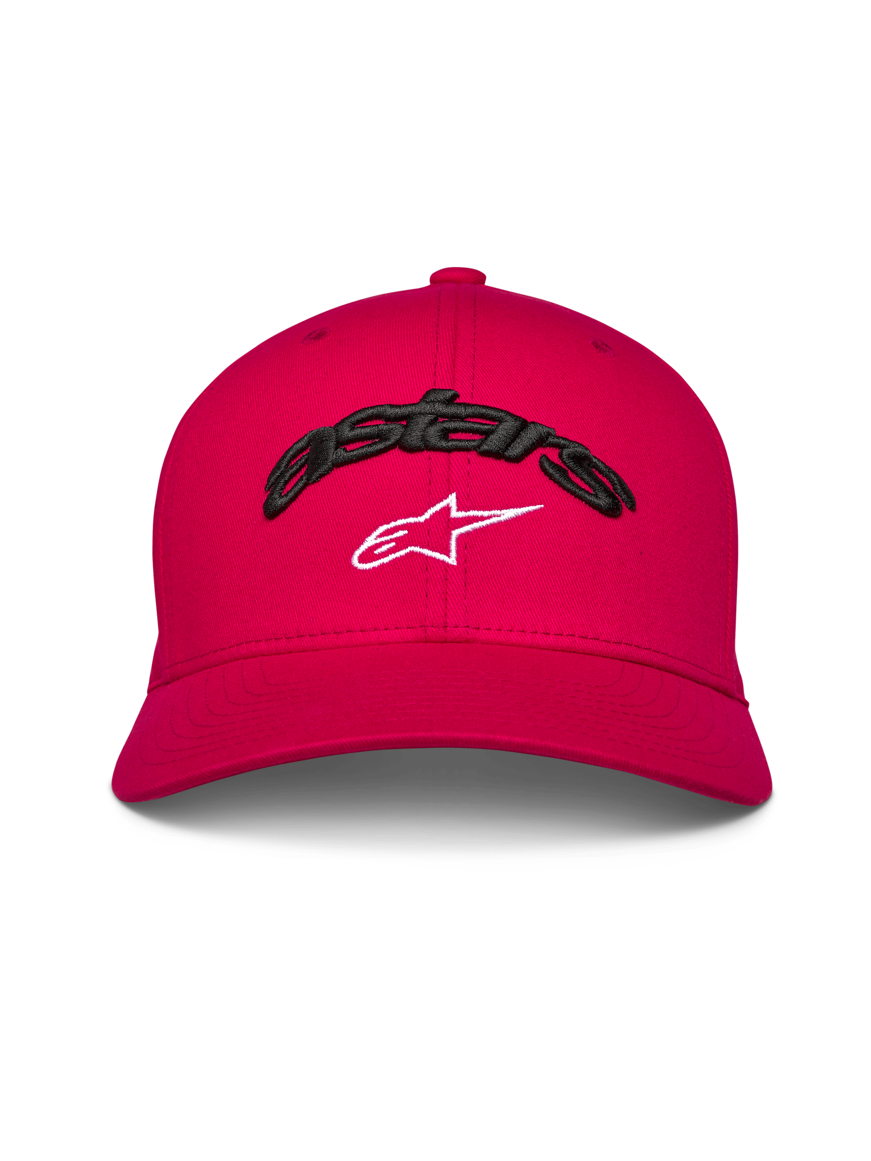 Casquette Alpinestars Arcstars, casquette de baseball à visière courbée, rouge, texte Astars brodé en 3D noir avec logo étoile blanc, couronne structurée, couvre-chef décontracté inspiré du sport automobile