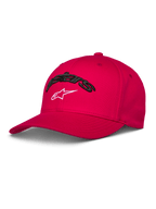 Alpinestars Arcstars Hat, casquette de baseball rouge, visière courbée et couronne structurée, broderie 3D Astars noire avec logo étoile blanc, vêtement de sport décontracté motorsport