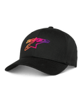 Alpinestars Setting Hat, casquette de baseball noire, dotée d'un logo brodé en dégradé 3D orange, rose et violet, visière courbée, couronne structurée, couvre-chef lifestyle décontracté