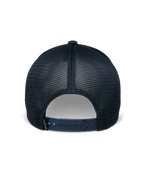 Casquette Alpinestars Delane, bleu marine, vue arrière, avec panneaux en maille diamant respirante, fermeture snapback réglable avec petite étiquette logo, vêtement de sport technique et décontracté