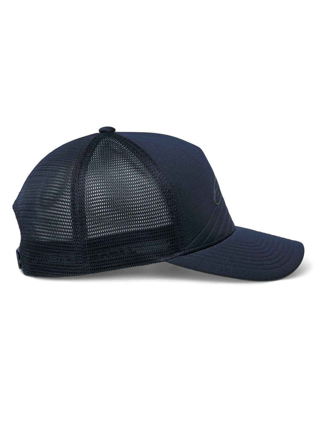 Casquette Alpinestars Delane, casquette sportswear, bleu marine, vue de profil montrant l'arrière en maille diamant et le devant en jersey uni, visière courbée, couronne structurée