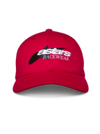 Alpinestars Profile Hat, Red, Structured Curve Bill Snapback, Front logo with black star graphic and white 3D 'astars RACEWEAR' embroidery, casual motorsport lifestyle headwear