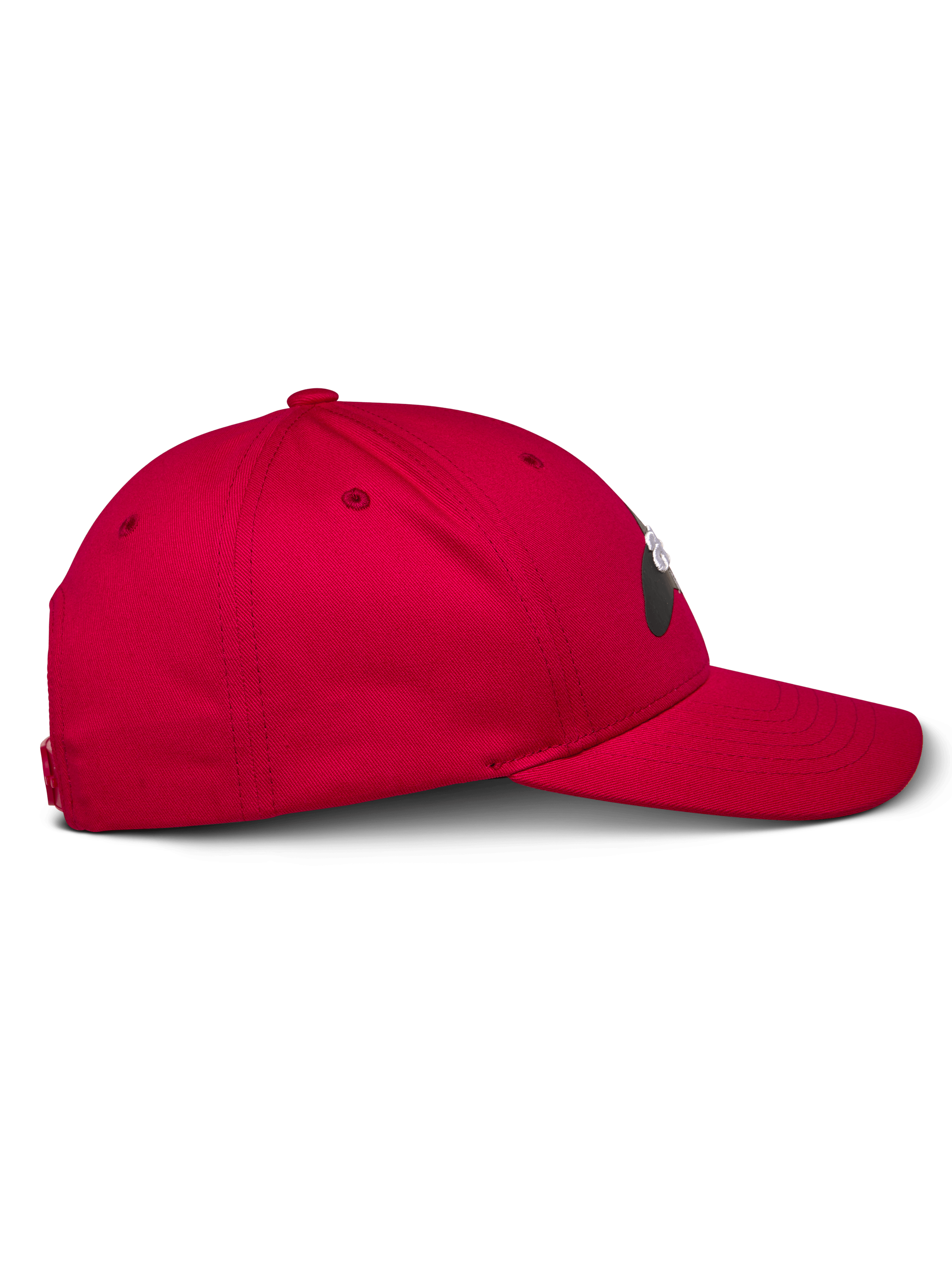 Alpinestars Profile Hat, Red, side profile view, baseball cap with structured crown and curved bill, cotton twill fabric, casual motorsport-inspired headwear