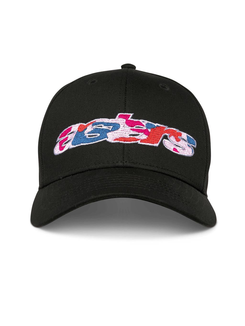 Casquette Alpinestars Canyon, casquette de baseball snapback noire, visière courbée et couronne structurée, logo Astars sur le devant avec broderie au remplissage camouflage, sportswear décontracté