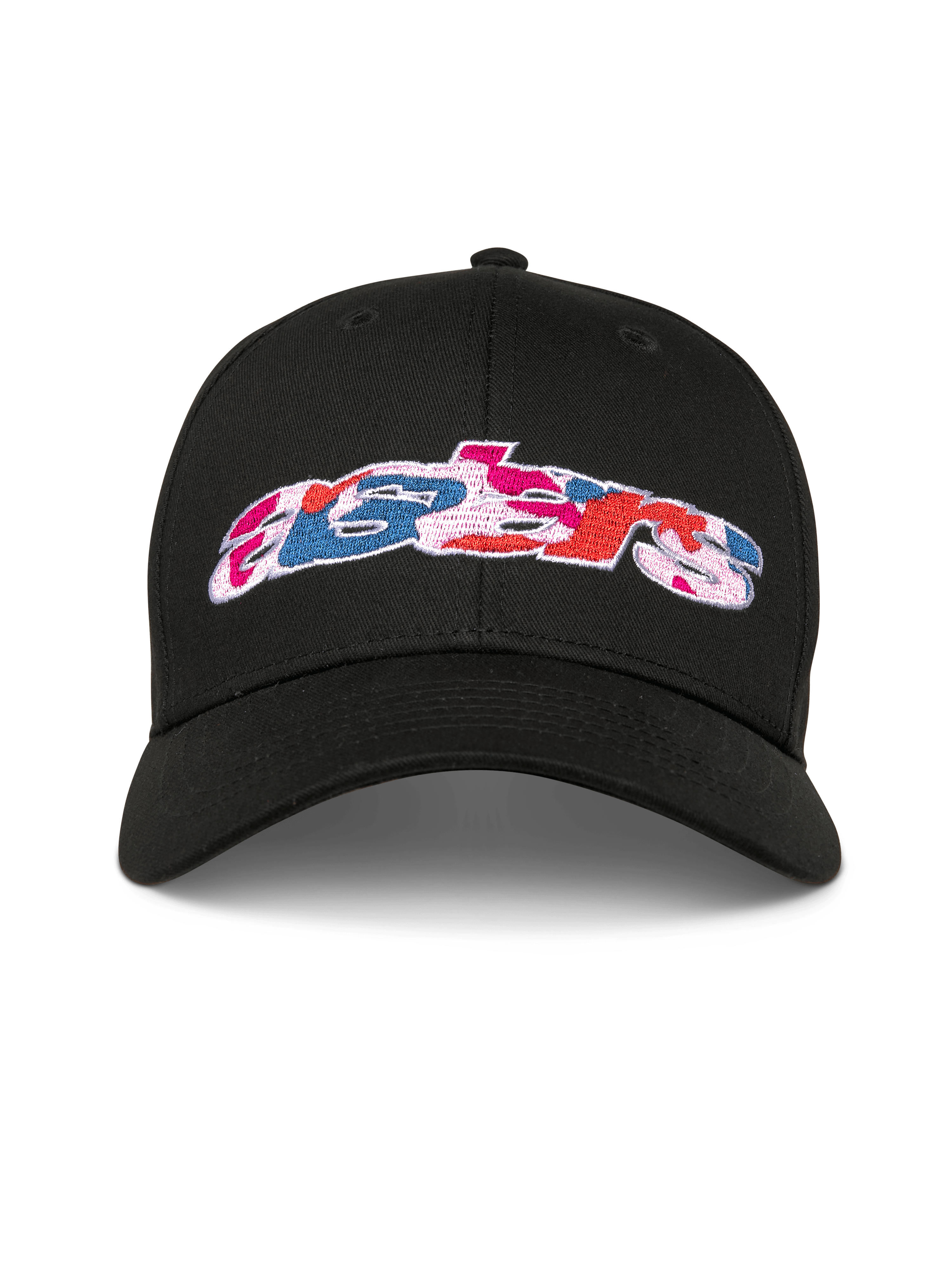 Casquette Alpinestars Canyon, casquette de baseball snapback noire, visière courbée et couronne structurée, logo Astars sur le devant avec broderie au remplissage camouflage, sportswear décontracté