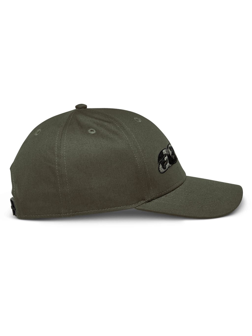 Casquette Canyon Alpinestars, vue de profil, vert militaire, couronne structurée avec visière courbée, logo Astars brodé avec remplissage camouflage, streetwear décontracté d'inspiration sport automobile