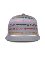 Casquette Alpinestars Glphy, snapback grise à visière plate, couronne structurée avec imprimé de logos horizontaux multicolores, garniture en corde blanche sur la visière, couvre-chef décontracté d'inspiration motorsport