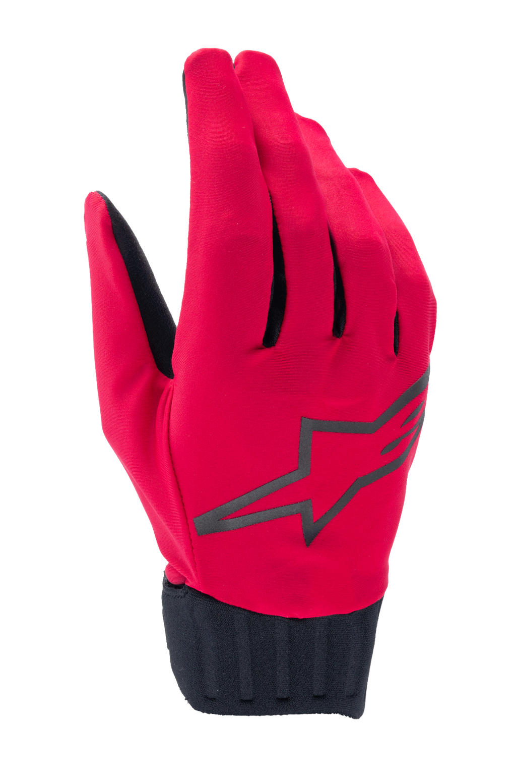 Alpinestars A-Dura Rain Gloves, gants de cyclisme VTT imperméables, rouge fluo et noir, avec logo étoilé noir sur le dos de la main, poignet en néoprène noir côtelé, design épuré pour rouler par tous les temps