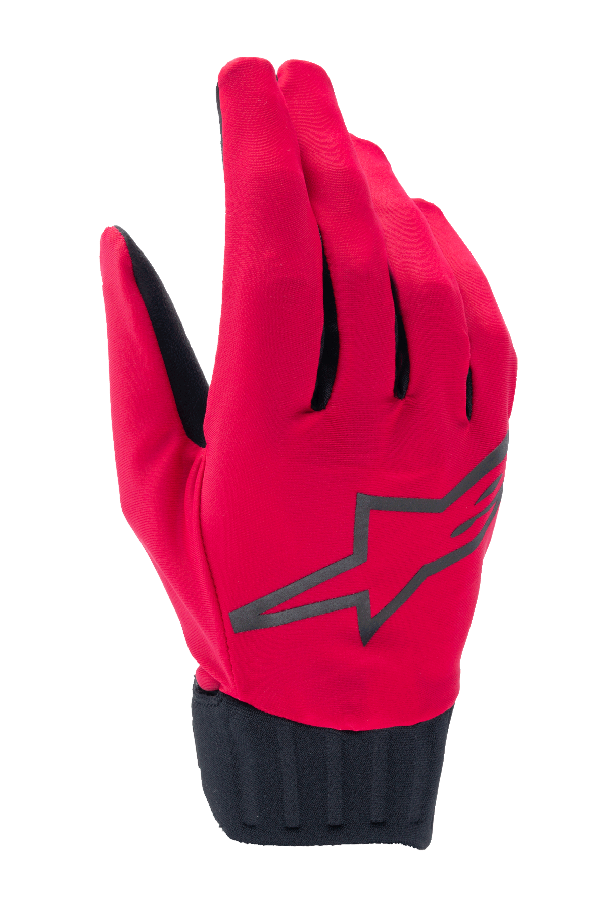 Alpinestars A-Dura Rain Gloves, gants de cyclisme VTT imperméables, rouge fluo et noir, avec logo étoilé noir sur le dos de la main, poignet en néoprène noir côtelé, design épuré pour rouler par tous les temps