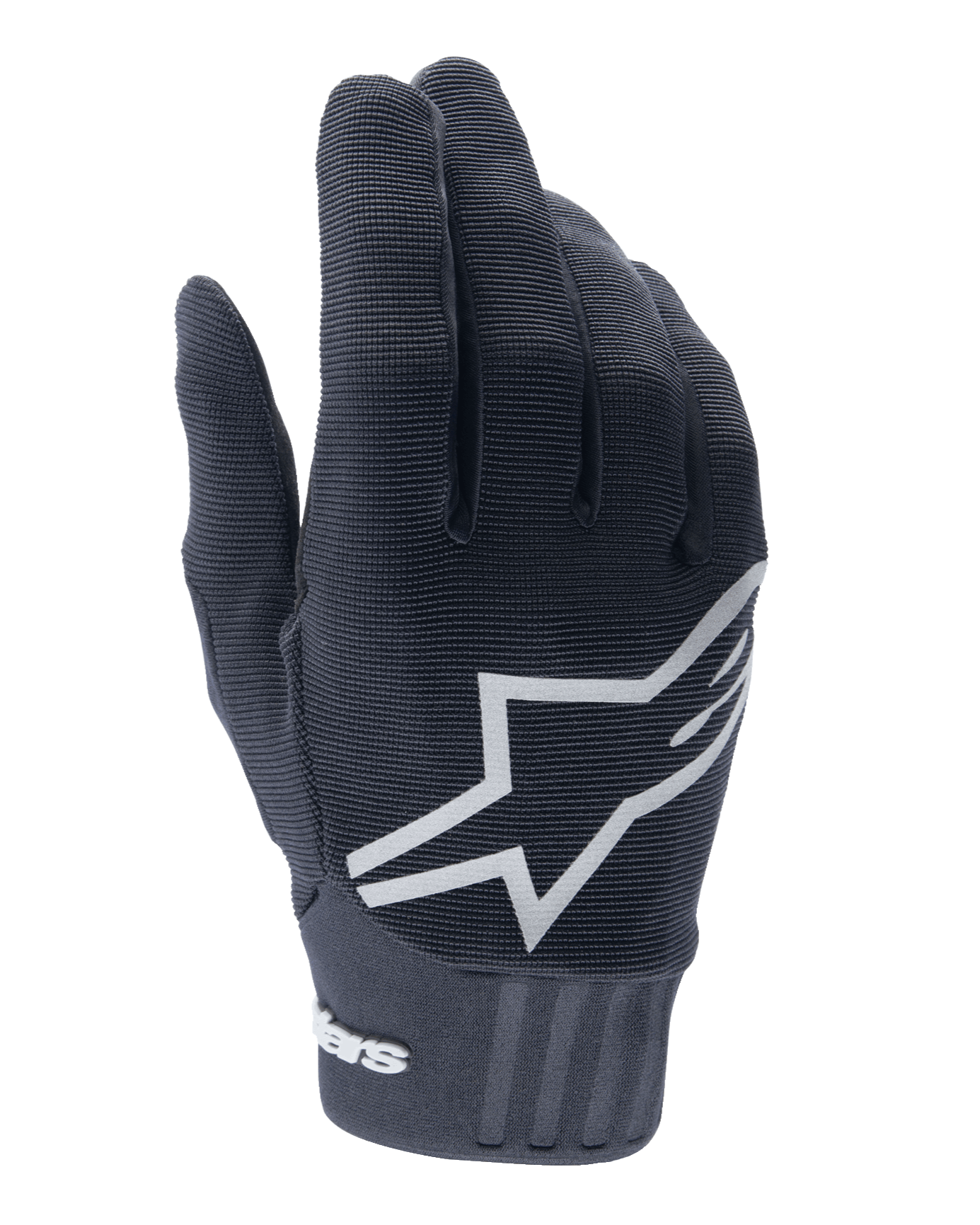 Gants Alpinestars Youth A-Dura, gants de vélo de montagne pour enfant, noirs, grand logo étoile blanc sur le dessus de la main, tissu texturé avec détails nervurés au poignet, conception flexible pour le cyclisme tout-terrain