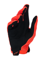 Alpinestars A-Aria Gloves, Spicy Orange and Black, palm view showing synthetic suede material with a black palm patch, orange Alpinestars logo on the wrist, lightweight and ventilated design for MTB and off-road cycling