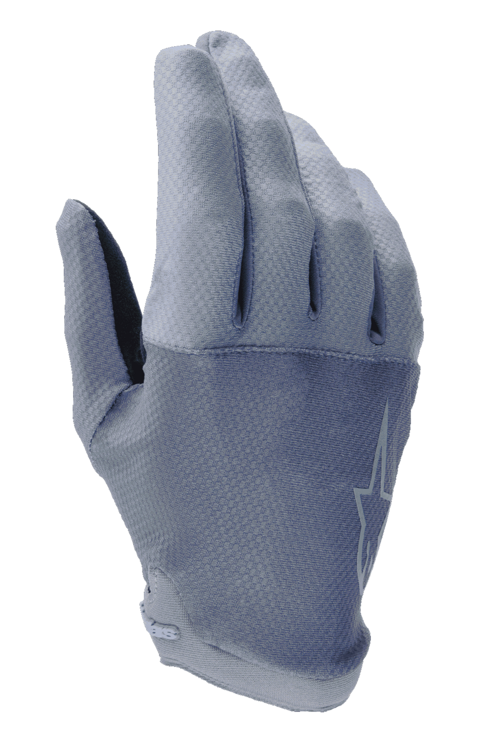 Alpinestars A-Aria Gloves, MTB Cycling Gloves, Infinity Blue, featuring a textured grid pattern on the stretch backhand, lightweight and flexible low-profile design, breathable off-road performance gear