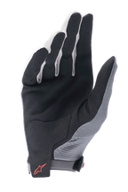 Alpinestars A-Aria Gloves, Dark Gray and Black, palm view of a lightweight cycling glove featuring a black synthetic suede palm, reinforced lower palm patch, ventilated fingers, and a red Alpinestars logo on the hook and loop wrist strap