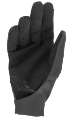 Gants Alpinestars Drop 4.0, noir, vue de la paume montrant le matériau perforé pour la circulation de l'air, construction ajustée avec tissu stretch léger, logo discret sur le bas de la paume, conçu pour le VTT et l'enduro
