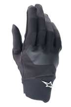 Gants Alpinestars A-Supra, gants de cyclisme VTT, noirs avec empiècement texturé gris, logo étoile blanc au poignet, matériau spandex flexible pour le VTT et le tout-terrain