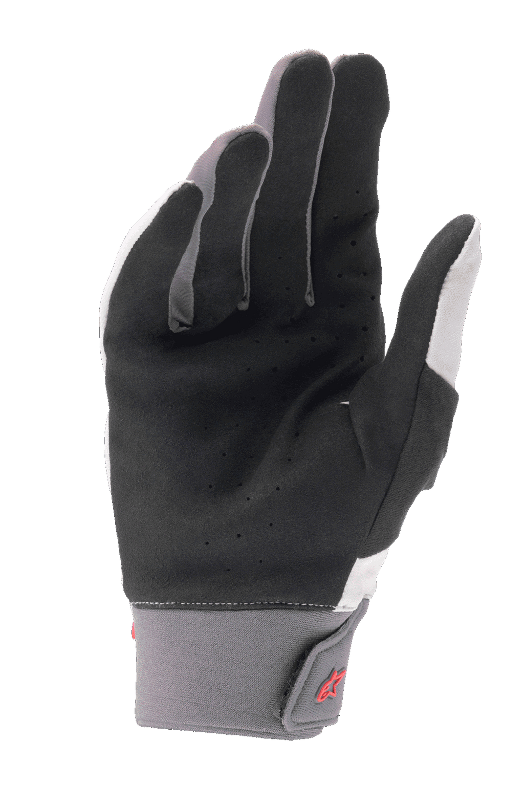 Gants Alpinestars A-Supra, gants de VTT, gris clair et noir, avec paume en daim synthétique perforé, poignet en néoprène avec fermeture à crochet et boucle, logo rouge, conçus pour le cyclisme de performance