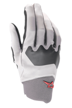 Gants Alpinestars A-Supra, gants de VTT, gris clair et noir, avec panneau texturé aux articulations et petit logo étoile rouge sur le poignet en néoprène, construction en spandex flexible pour le cyclisme